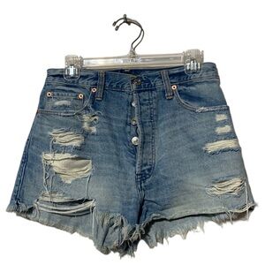 Abercrombie and Fitch Distressed Button Fly Light Wash Jean Shorts